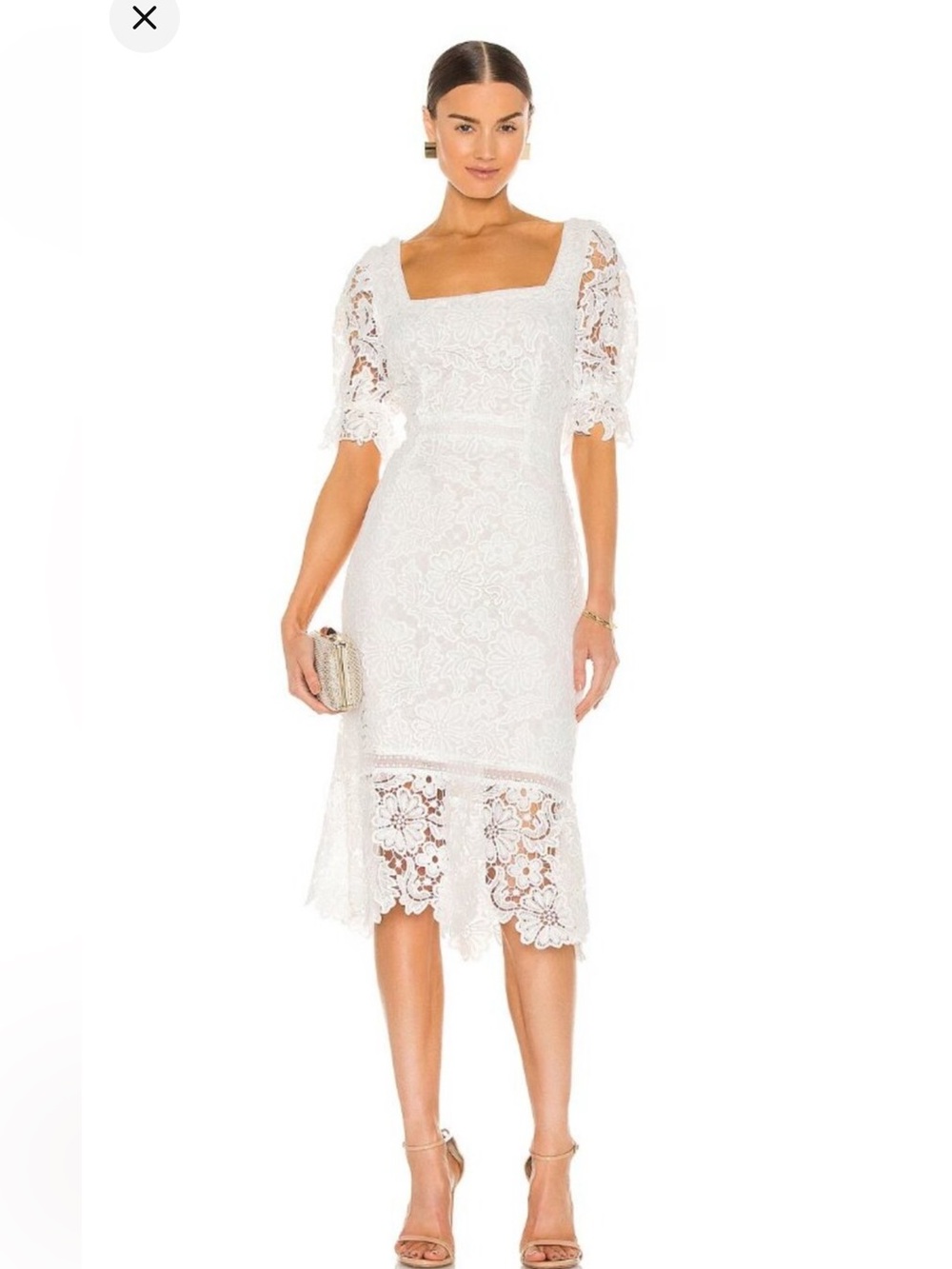 Steve Madden Did it My Way  White Lace Square-Neck Midi Dress with Puff Sleeves